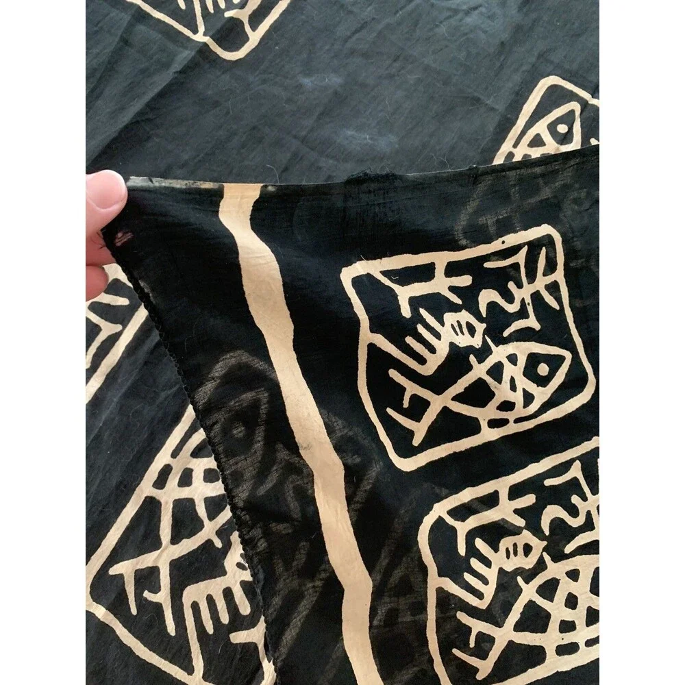 Sarong Hippy Fish Ocean Print Travel Black Tan Symbols Wrap Hippie Boho